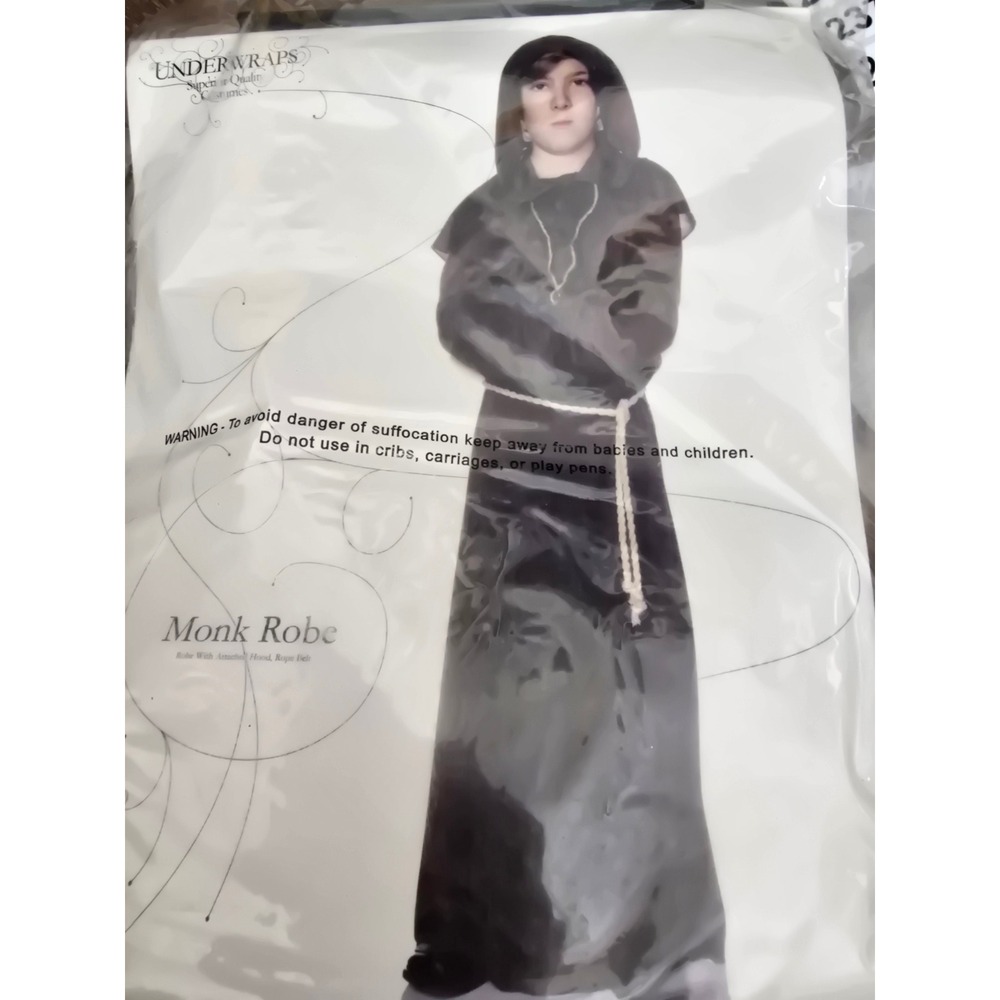 Underwraps Kids Monk Robe Costume Brown Hooded Dress Up Medium 6-8 25876
